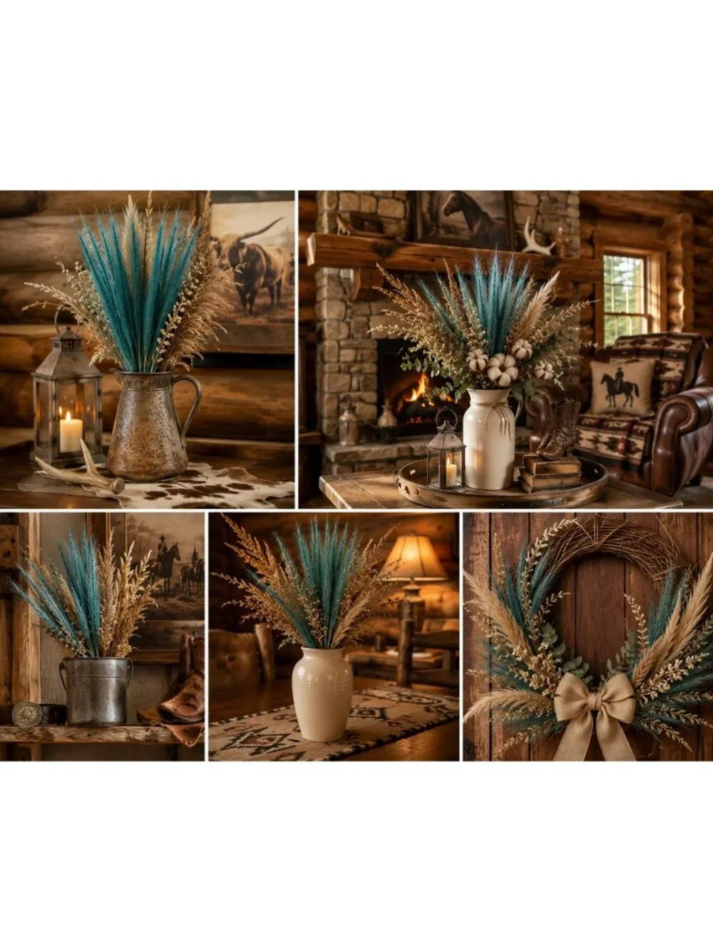 Teal Pampas Grass Stems 13 Pc Wispy Artificial Filler Grass 16 Inch Faux Floral